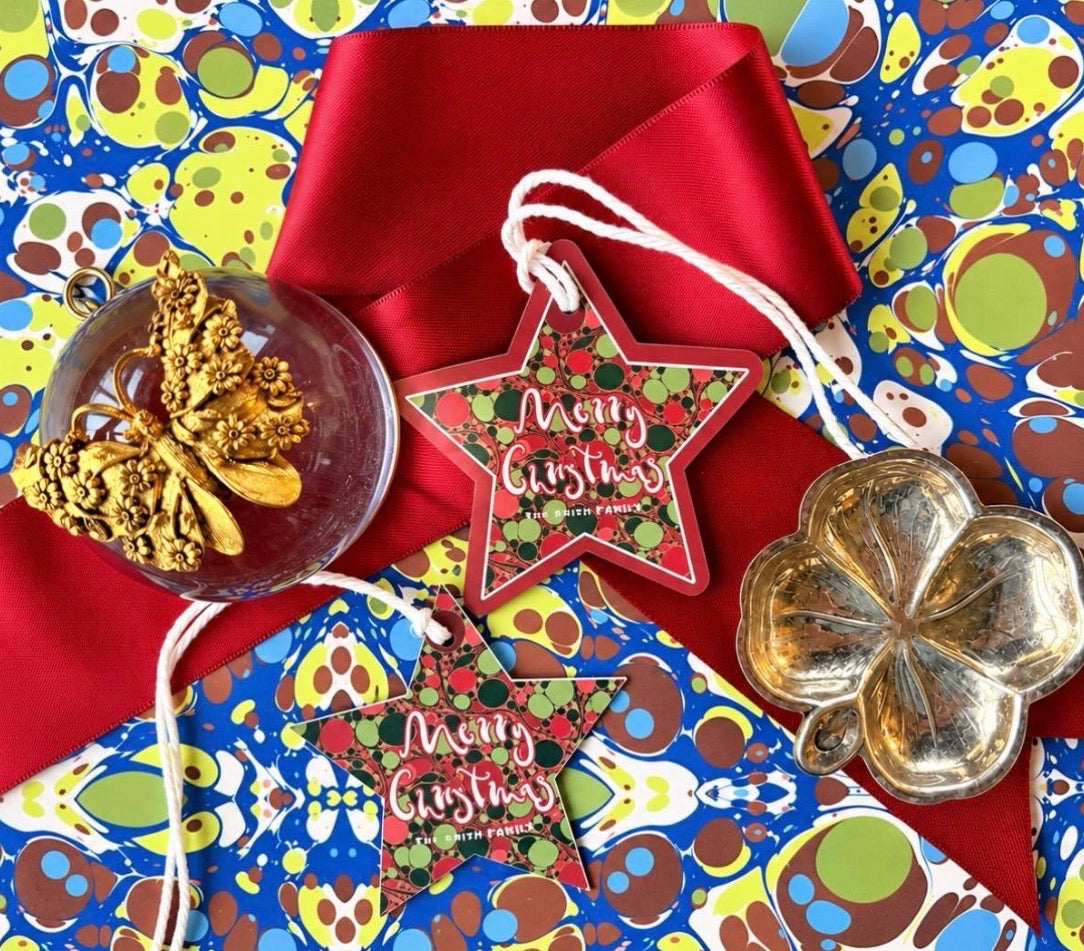 MARBLED WITH BORDER STAR GIFT TAGS