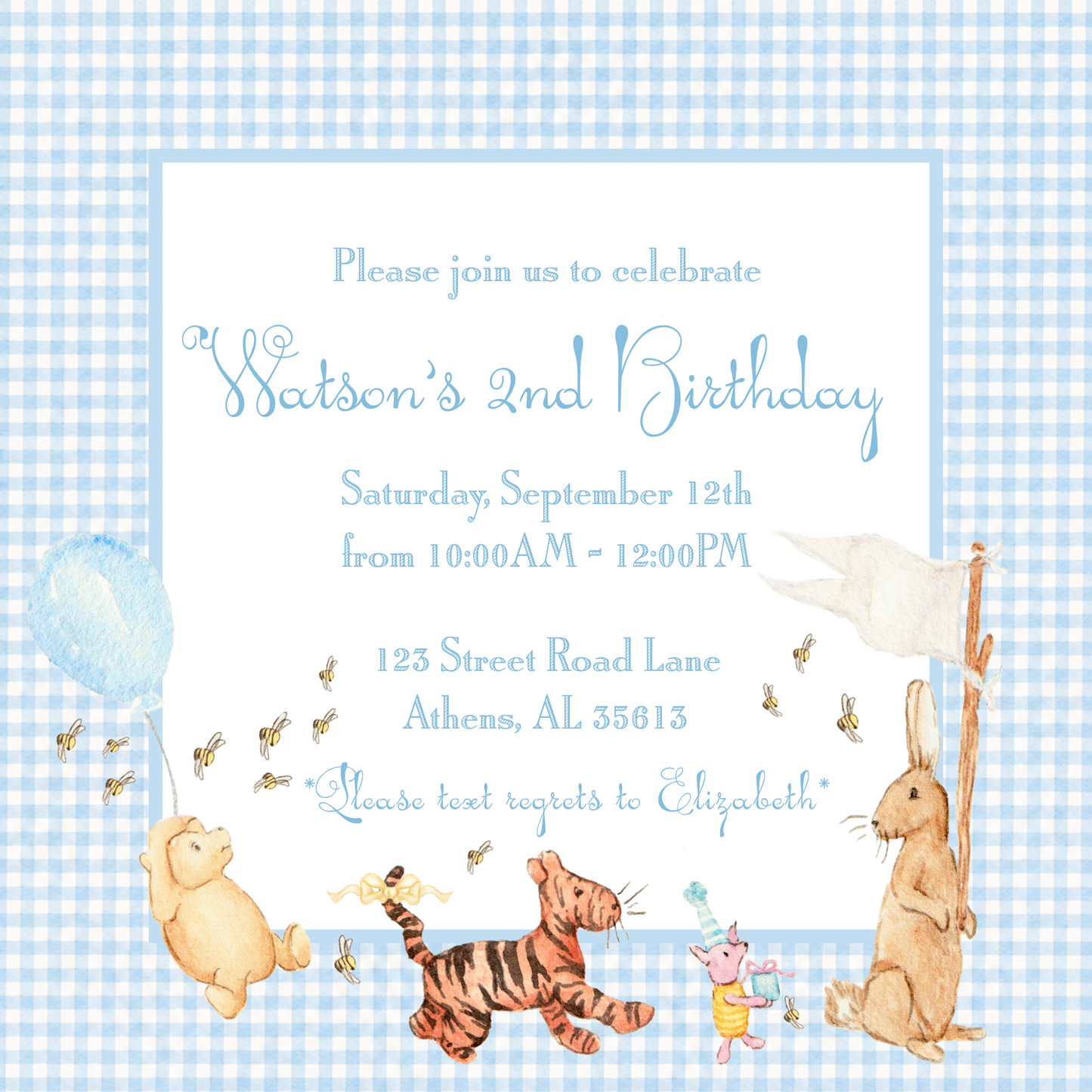WATERCOLOR POOH INVITATION